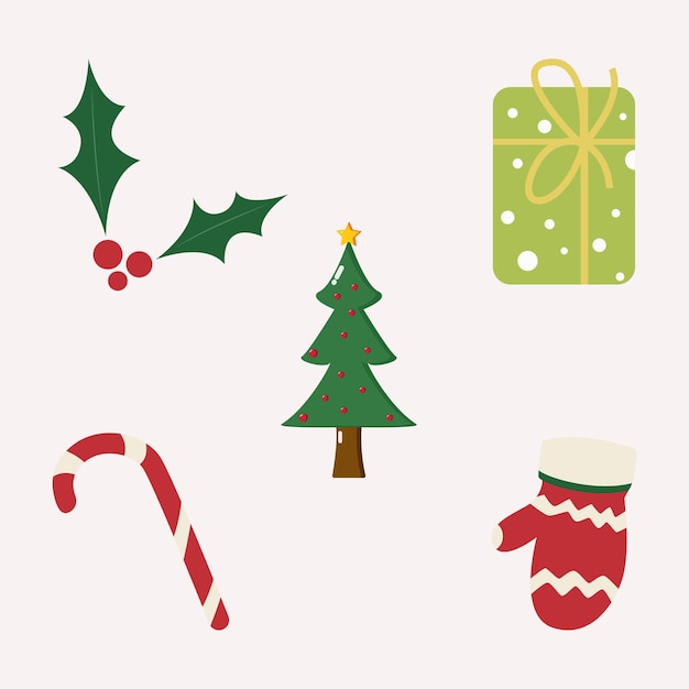 Ensemble d'ornements de Noël Illustration vectorielle mignonne et plate