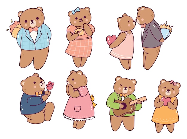 Ensemble D'ours De Dessin Animé Sur Le Thème De La Saint-valentin