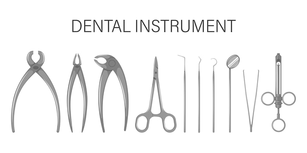 Un ensemble d'outils dentaires. Isolé sur fond blanc.