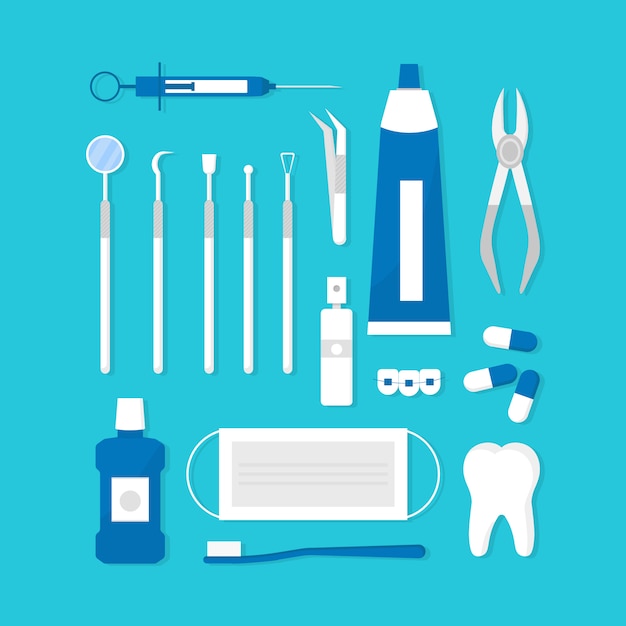 Vecteur ensemble d'outils de dentiste professionnel