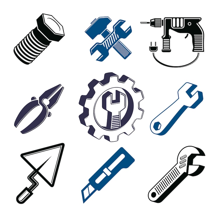Vecteur ensemble d'outils détaillés 3d, éléments graphiques stylisés de thème de réparation isolés sur blanc. collection d'outils de travail classiques, icônes vectorielles de l'industrie.