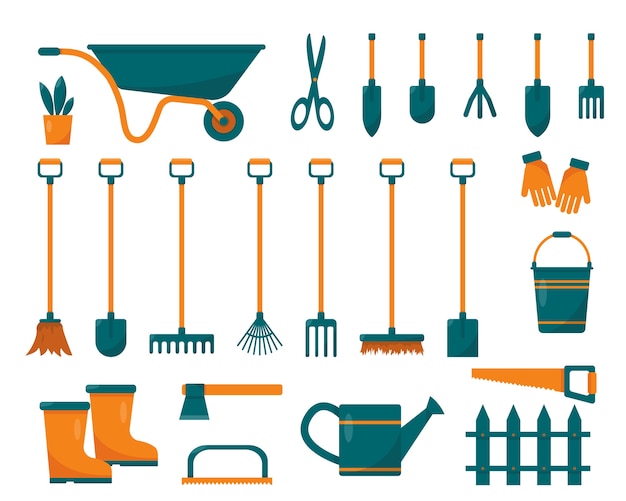 Ensemble D'outils Et D'équipement De Jardinage. Illustration D'articles Pour Le Jardinage Et L'agriculture.