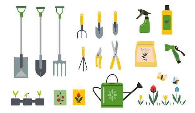 Vecteur ensemble d'outils de jardinage illustration vectorielle