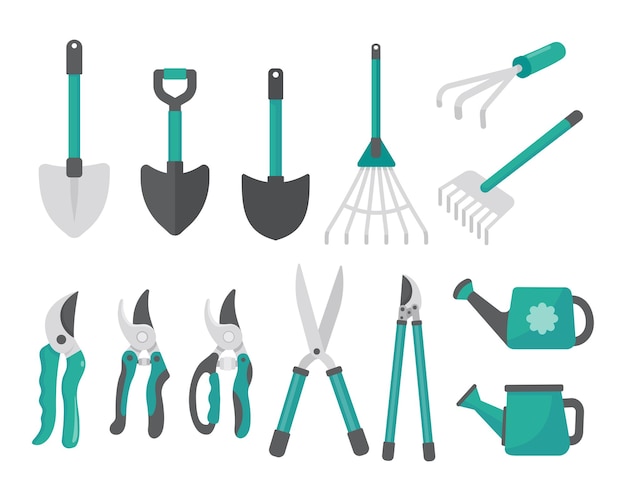 Ensemble D'outils De Jardinage Vectoriel. Design Graphique Plat Simple Isolé Sur Fond Blanc