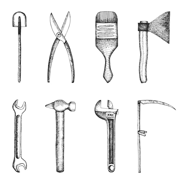 Ensemble D'outils Pour L'agriculture D'illustration Vectorielle De Croquis