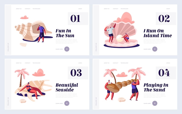 Vecteur ensemble de pages de destination du site web de vacances d'été