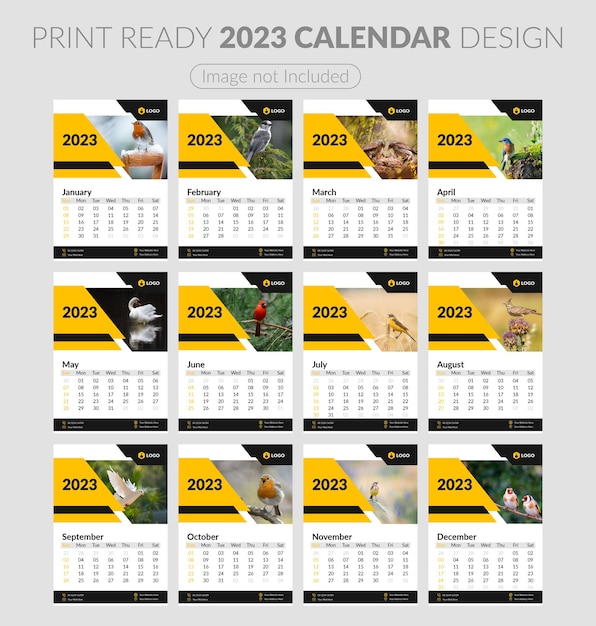 Un ensemble de pages pour le modèle de calendrier 2023 modifiable de 12 mois. Carte d'entreprise simple, planificateur.