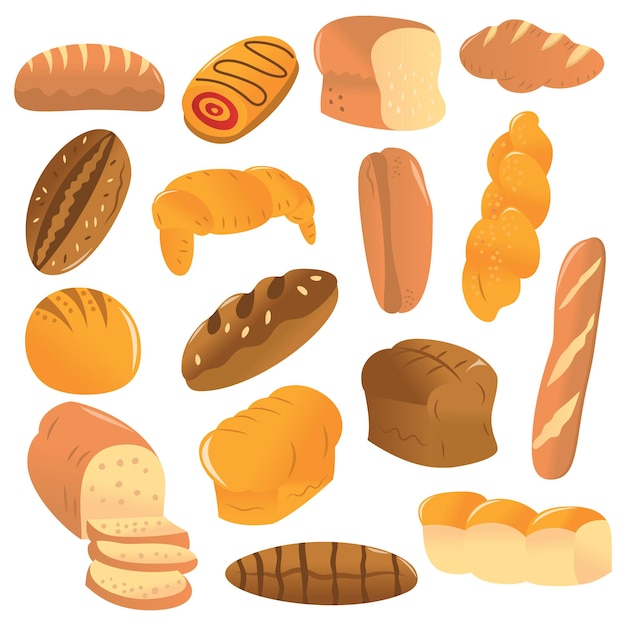 Ensemble de pain de boulangerie dessin animé