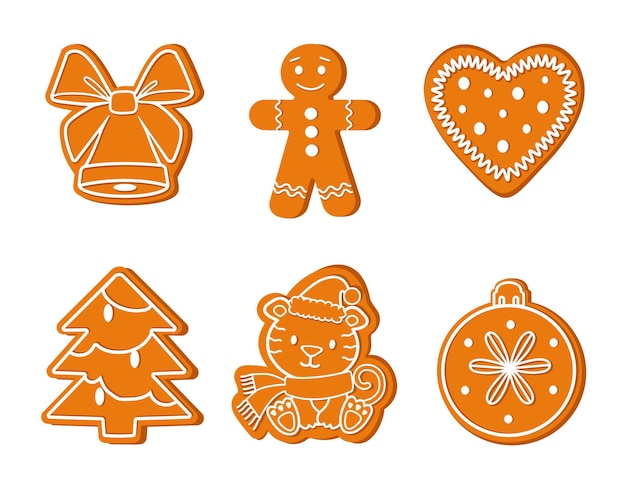 Ensemble de pain d'épice symbole de vacances symboles de vacances figures de personnages sur fond blanc
