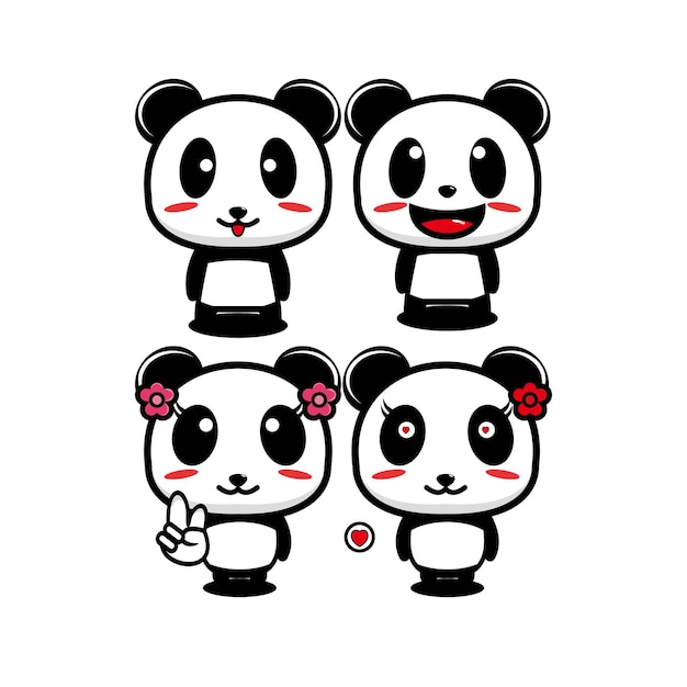 Ensemble De Panda Mignon Avec Illustration De Personnage