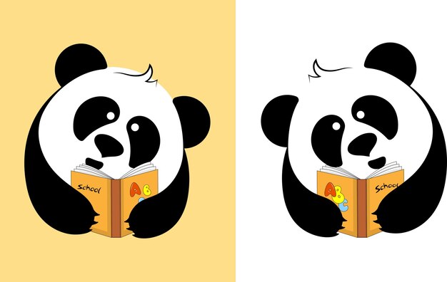 Ensemble de pandas mignons avec un livre