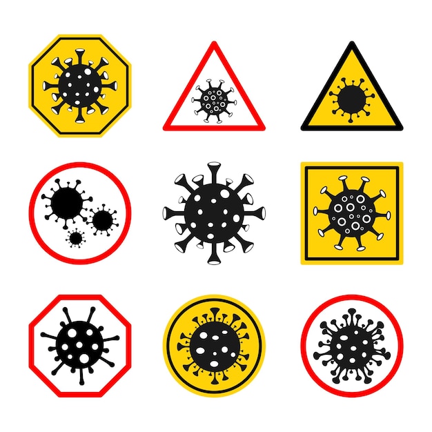 Vecteur ensemble de panneau d'avertissement de virus