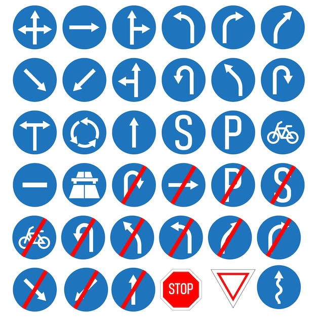 Ensemble De Panneau De Signalisation Couleur Bleue Vecteur De Panneau De Signalisation Rond
