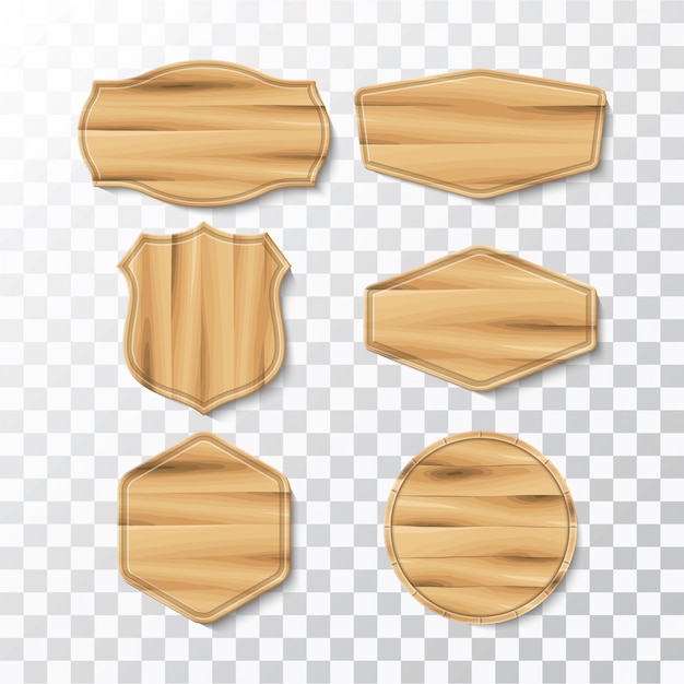 Ensemble De Panneaux En Bois De Six Formes. Illustration Vectorielle