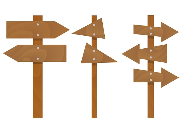 Vecteur ensemble de panneaux de flèches en bois