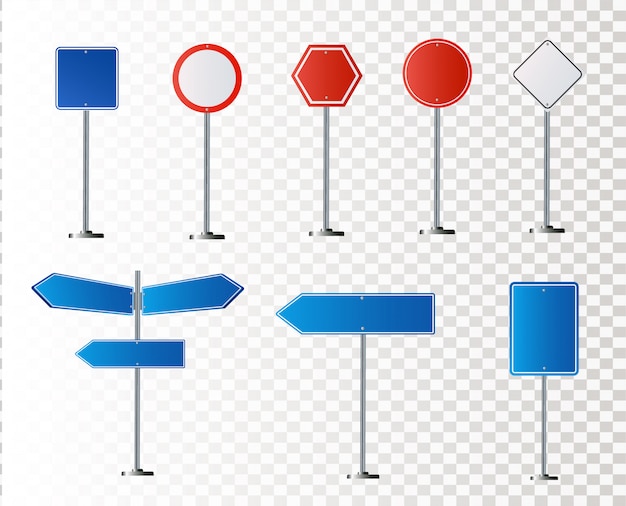 Ensemble De Panneaux Routiers Isolé Sur Fond Blanc. Illustration