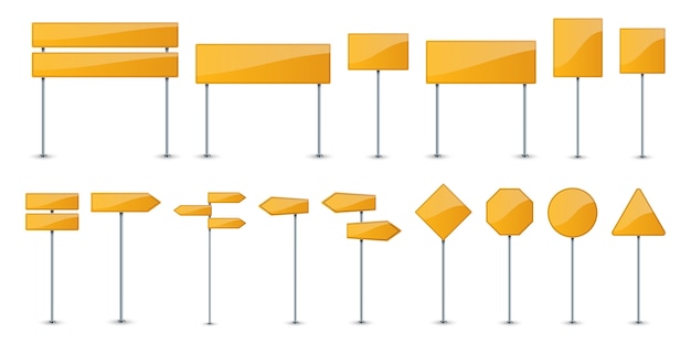 Ensemble De Panneaux De Texte De Route Jaune. Panneaux Routiers.