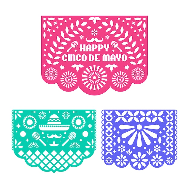 Ensemble Papel Picado. Guirlande De Papier Mexicain. Cinco De Mayo.