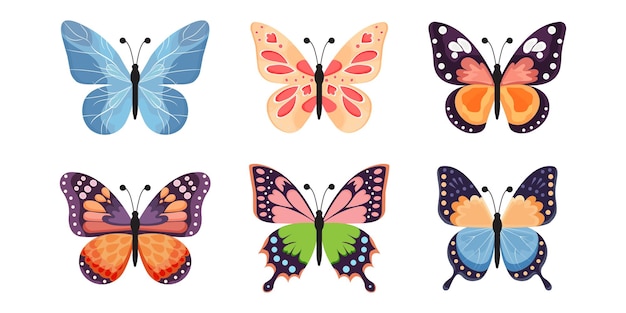un ensemble de papillons colorés de style plat isolés sur fond blanc