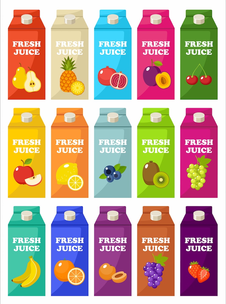 Vecteur ensemble de paquets de jus de fruits