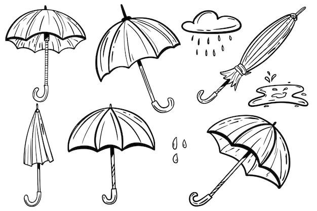 Ensemble De Parapluies Croquis Dessin à La Main Pour Votre Conception