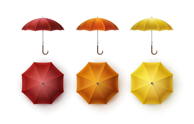 Ensemble de parasol parapluie ouvert jaune orange rouge