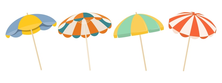 Vecteur ensemble de parasols colorés isolé sur fond blanc vecteur d'icônes d'été