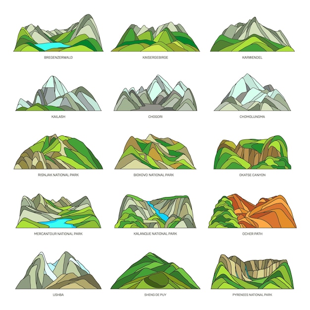 Ensemble De Paysages Naturels De Montagne Ou De Roche