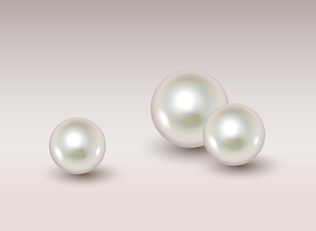 Ensemble de perles naturelles de différentes tailles réalistes. Perle de couleur ronde de coquille d'huître