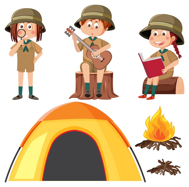 Ensemble De Personnage De Dessin Animé Pour Enfants De Camping