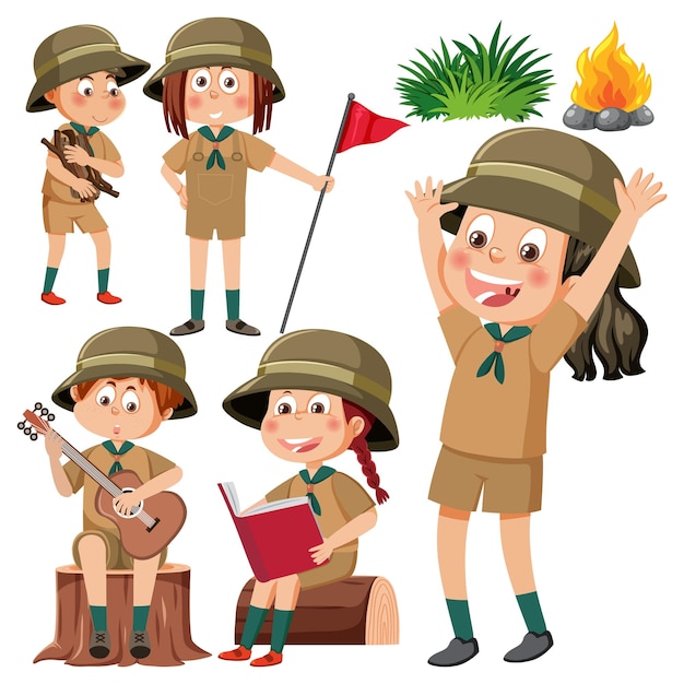 Ensemble de personnage de dessin animé pour enfants de camping