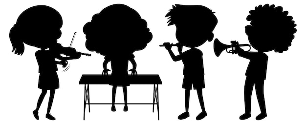 Ensemble De Personnage De Dessin Animé De Silhouette D'enfants