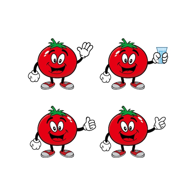 Ensemble De Personnage De Mascotte De Dessin Animé De Tomate Souriante De Collection