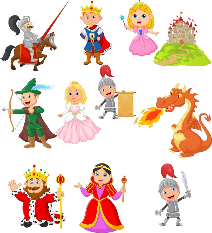 Vecteur ensemble de personnage médiéval de conte de fées
