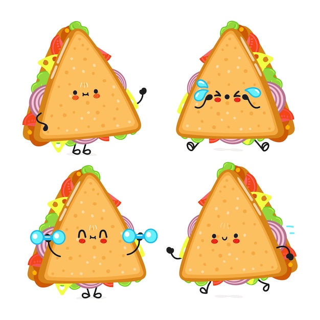 Ensemble De Personnages Amusants Et Mignons De Sandwich Heureux