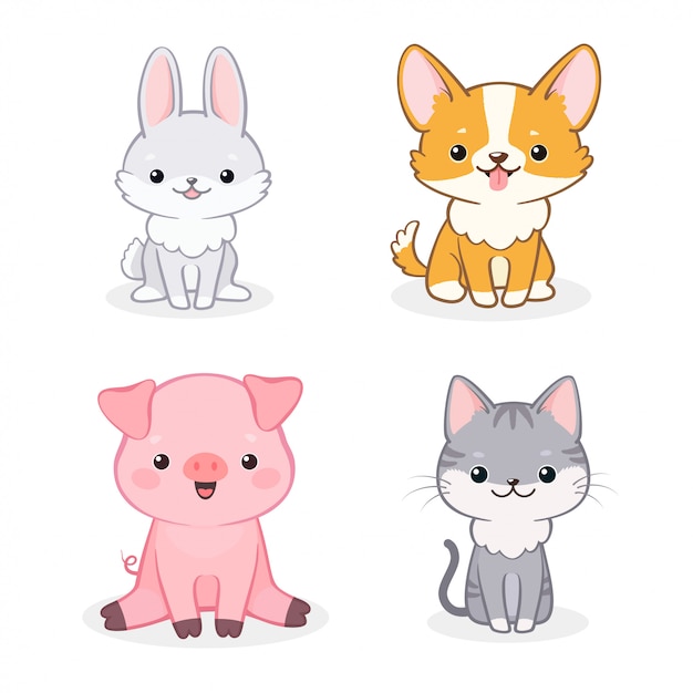 Ensemble De Personnages Animaux Mignons Sur Fond Blanc Isolé. Illustration