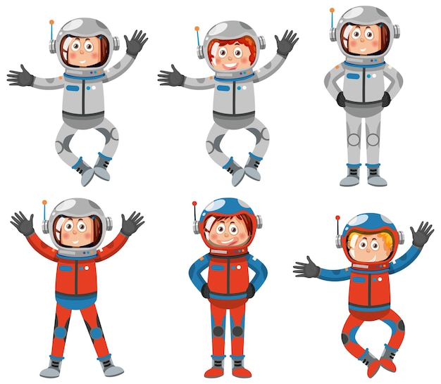 Vecteur ensemble de personnages de dessins animés d'astronautes