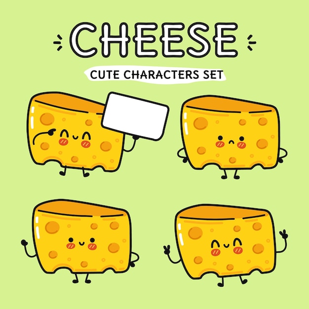 Ensemble De Personnages De Dessins Animés De Fromage Heureux Mignon Drôle