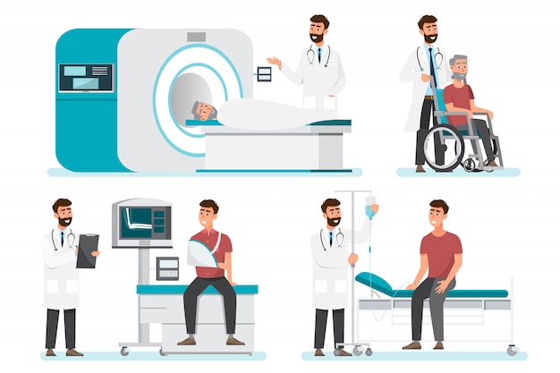 Vecteur ensemble de personnages de dessins animés de médecin. équipe médicale à l'hôpital.