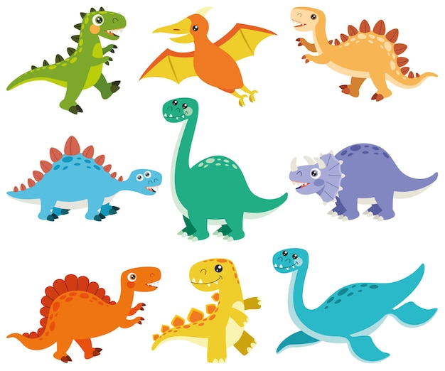 Vecteur ensemble de personnages de dinosaures de dessin animé