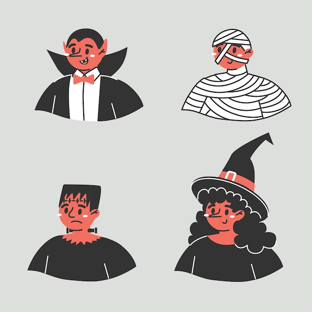 Un Ensemble De Personnages Drôles Pour Halloween. Quatre Images De Personnages De Dessins Animés.