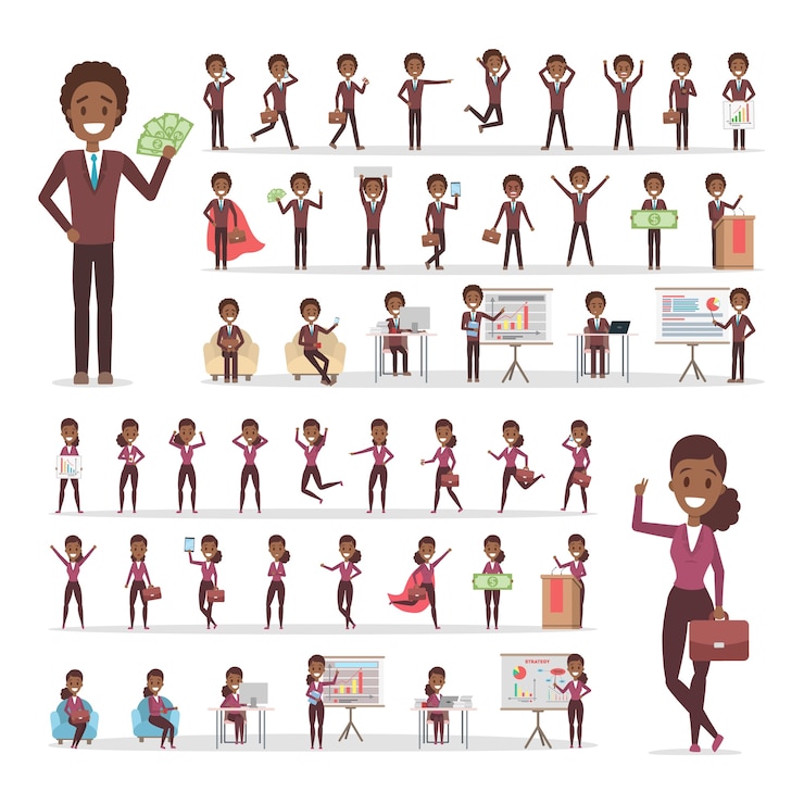 Vecteur ensemble de personnages de femme d & # 39; affaires et d & # 39; affaires