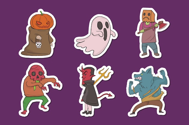 Ensemble De Personnages D'halloween Mignons Dessinés à La Main