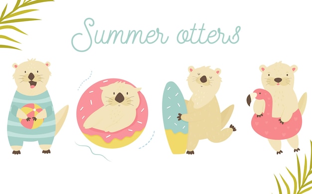 Un ensemble de personnages de loutres mignons en vacances