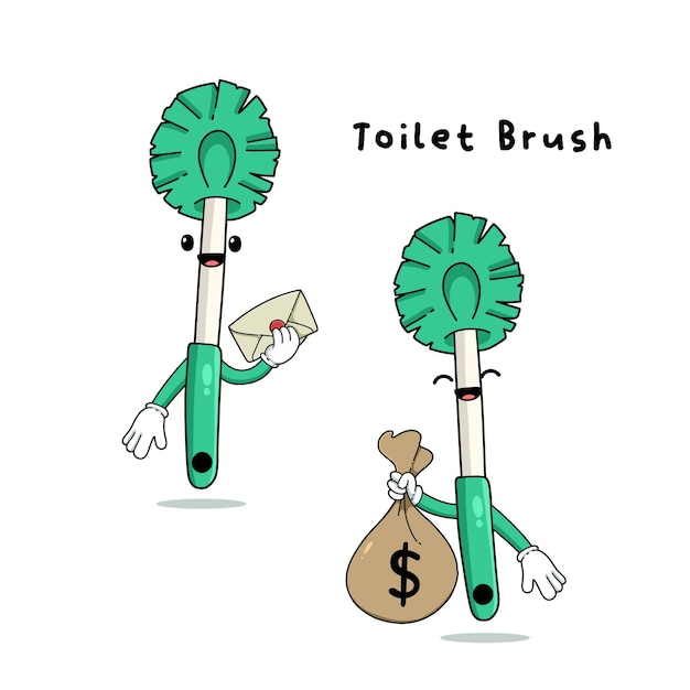 Vecteur ensemble de personnages de mascotte de dessin animé de brosse de toilette mignon
