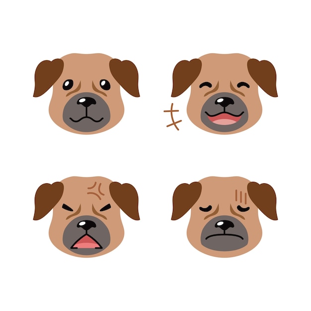 Vecteur un ensemble de personnages mignons, des visages de chiens bruns montrant des émotions différentes.