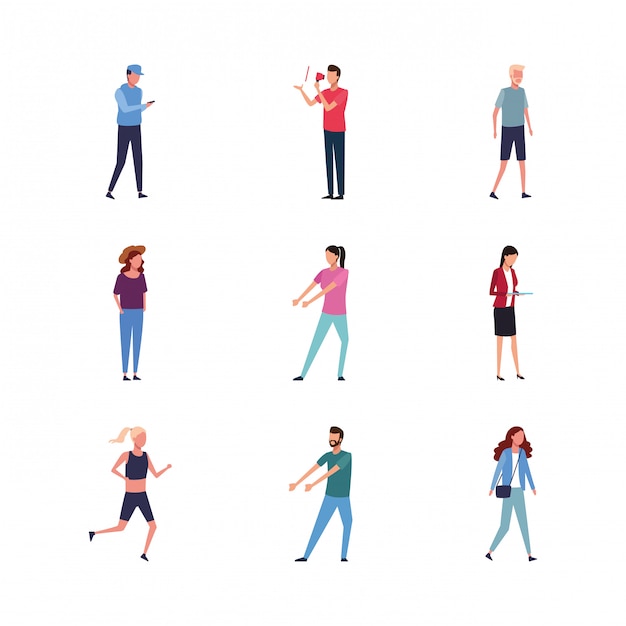 Ensemble de personnes avatar faisant des actions