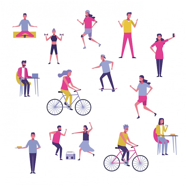 Ensemble de personnes faisant de l&#39;exercice et s&#39;amusant
