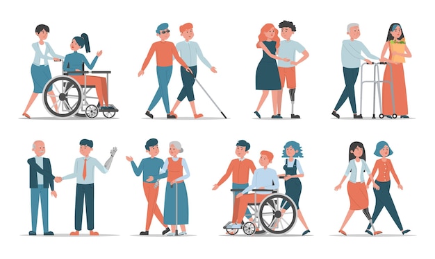 Ensemble De Personnes Handicapées Avec Des Amis Et Illustration De La Famille