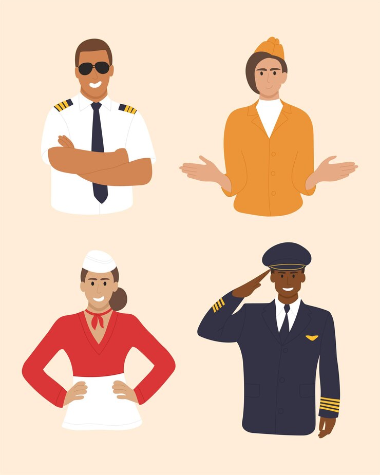 Vecteur un ensemble de personnes qui travaillent dans l'aviation. vecteur de prime